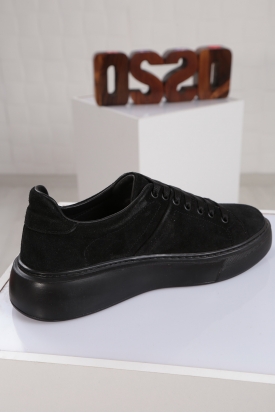 Hakiki Deri Siyah Süet Kadın Sneaker Ayakkabı 212220102