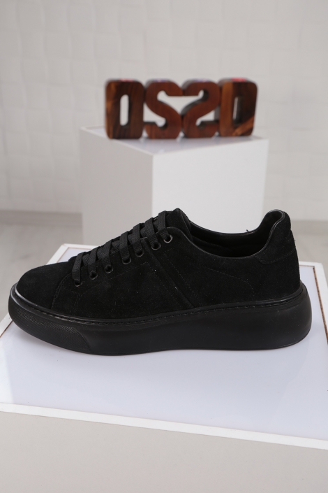 Hakiki Deri Siyah Süet Kadın Sneaker Ayakkabı 212220102