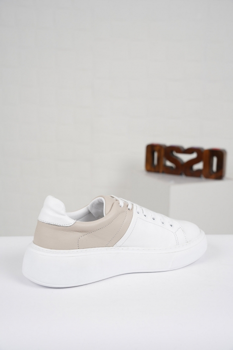 Hakiki Deri Beyaz-Vizon Kadın Sneaker Ayakkabı 212220102