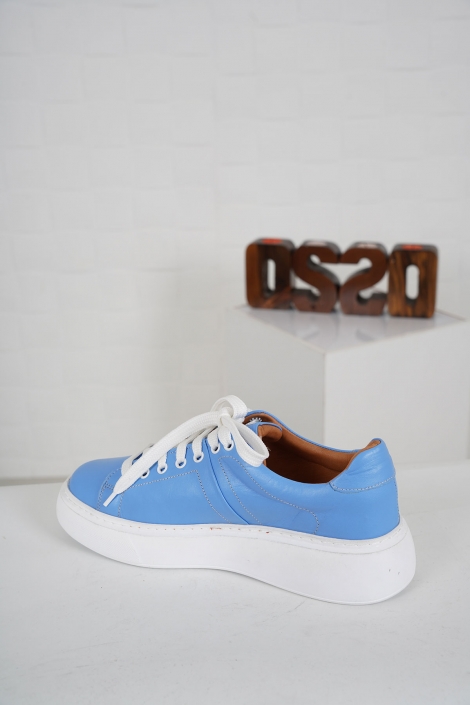 Hakiki Deri Deniz Mavisi Kadın Sneaker Ayakkabı 212220102