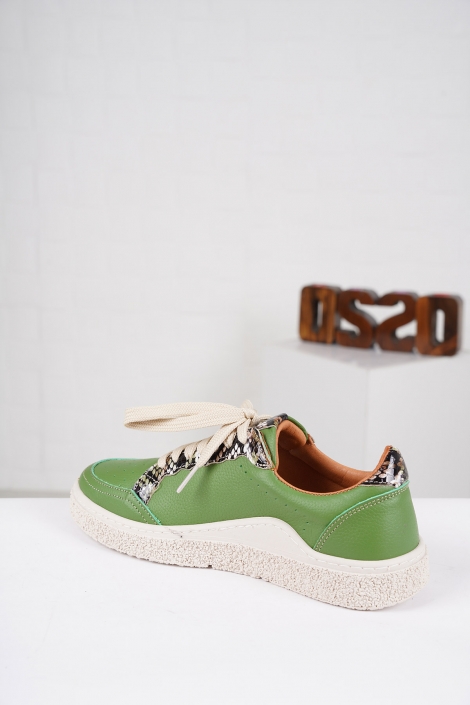 Hakiki Deri Yeşil Floter-Yeşil Yılan Kadın Spor Ayakkabı 222220101