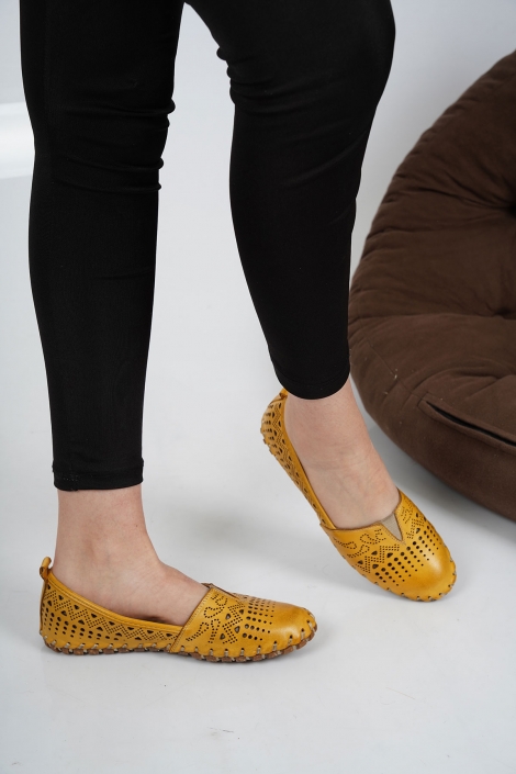 Hakiki Deri Sarı Kadın Comfort Ayakkabı 231220103