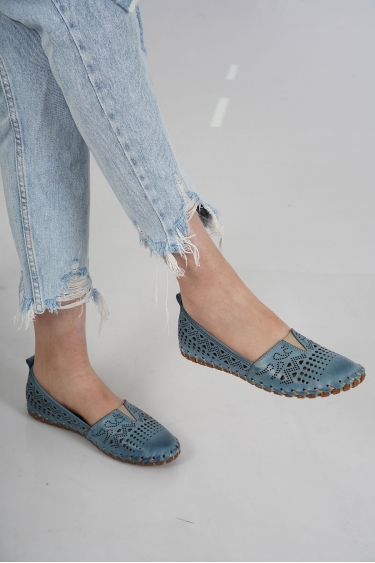 Hakiki Deri Kot Mavi Kadın Comfort Ayakkabı 231220103