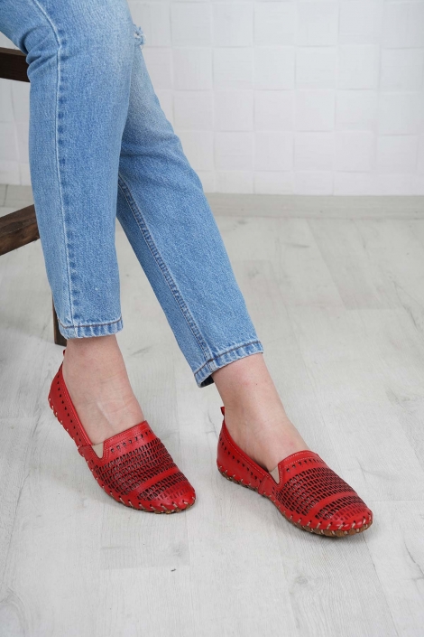 Hakiki Deri Koyu Kırmızı Kadın Comfort Ayakkabı 231220105