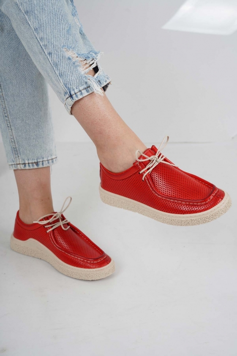 Hakiki Deri Koyu Kırmızı Kadın Casual Ayakkabı 231220107