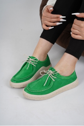 Hakiki Deri Yeşil Süet Kadın Casual Ayakkabı 231220108