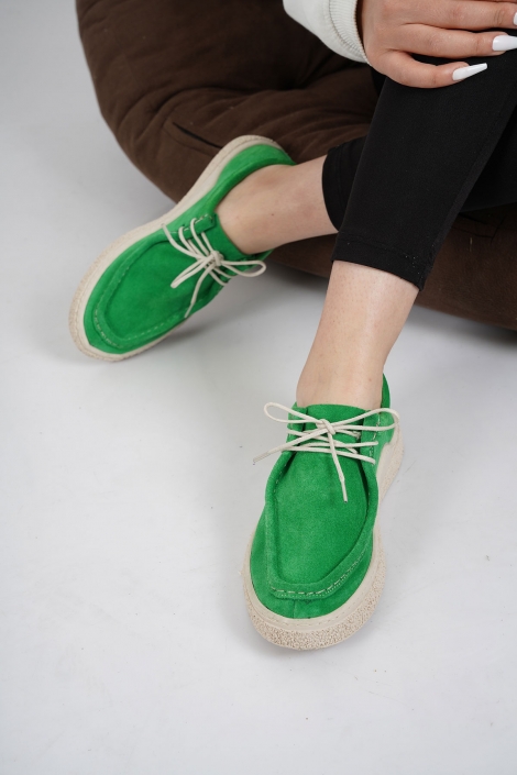 Hakiki Deri Yeşil Süet Kadın Casual Ayakkabı 231220108
