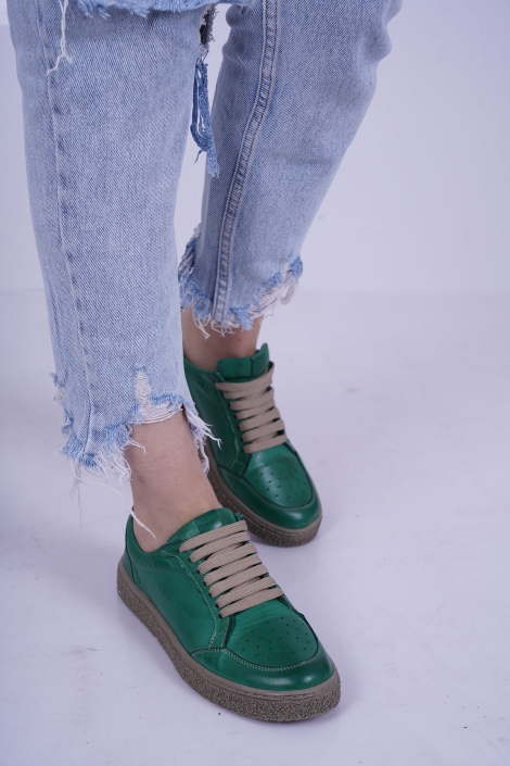 Hakiki Deri Yeşil Pine Kadın Casual Ayakkabı 231220109