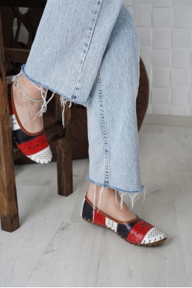Hakiki Deri Beyaz-Kırmızı-Laci Kadın Comfort Ayakkabı 231220111
