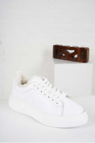 Hakiki Deri Kürklü Beyaz Floter Kadın Sneaker Ayakkabı 232220101