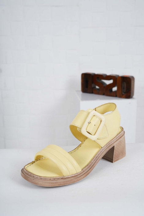 Hakiki Deri Limon Sarısı Kadın Topuklu Sandalet 241224504