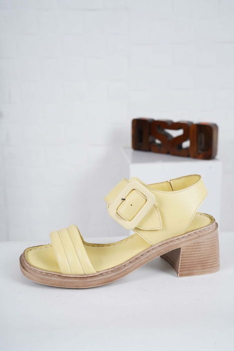 Hakiki Deri Limon Sarısı Kadın Topuklu Sandalet 241224504