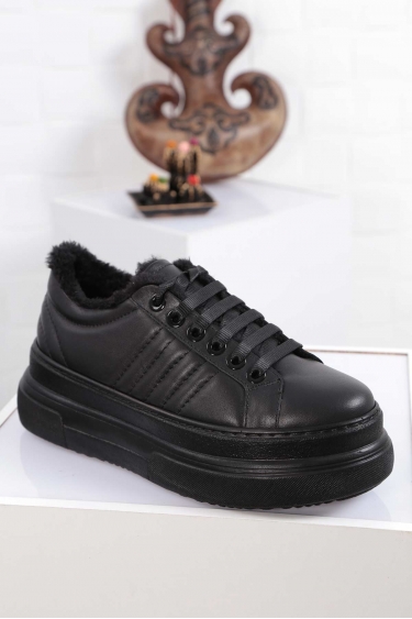 Hakiki Deri Siyah Kadın Sneaker Ayakkabı 212225101