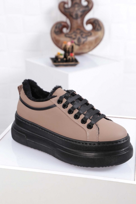 Hakiki Deri Vizon-Siyah Kadın Sneaker Ayakkabı 212225105