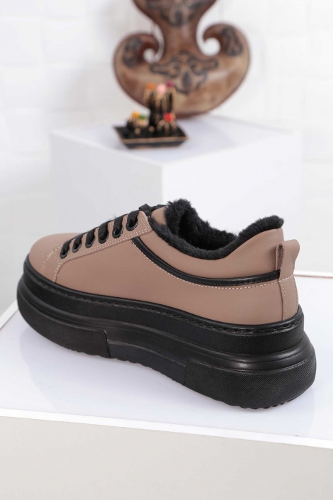 Hakiki Deri Vizon-Siyah Kadın Sneaker Ayakkabı 212225105
