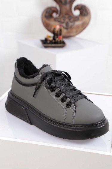 Hakiki Deri Mat Füme-Siyah Kadın Sneaker Ayakkabı 212225106