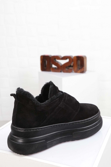 Hakiki Deri Siyah Süet Kadın Sneaker Ayakkabı 212225107