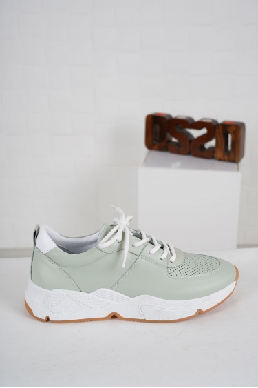 Hakiki Deri Yeşil Beyaz Kadın Sneaker Ayakkabı 231225101
