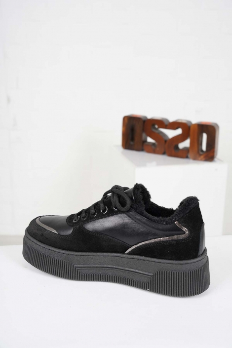 Hakiki Deri Siyah Süet-Siyah Kadın Sneaker Ayakkabı 232225104