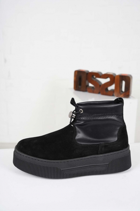 Hakiki Deri Siyah-Siyah Streç Kadın Sneaker Bot 232225210