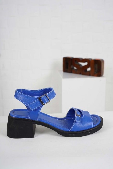 Hakiki Deri Sax Mavi Kadın Topuklu Sandalet 241225502