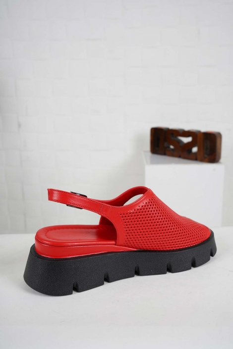 Hakiki Deri Kırmızı Kadın Dolgu Topuk Sandalet 241229513