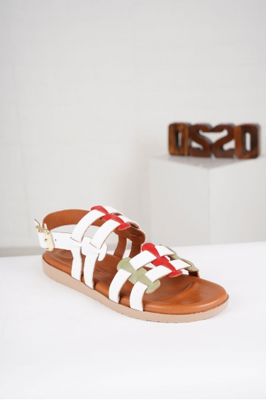 Hakiki Deri Beyaz-Kırmızı-Avokado Kadın Komfort Sandalet 221235508
