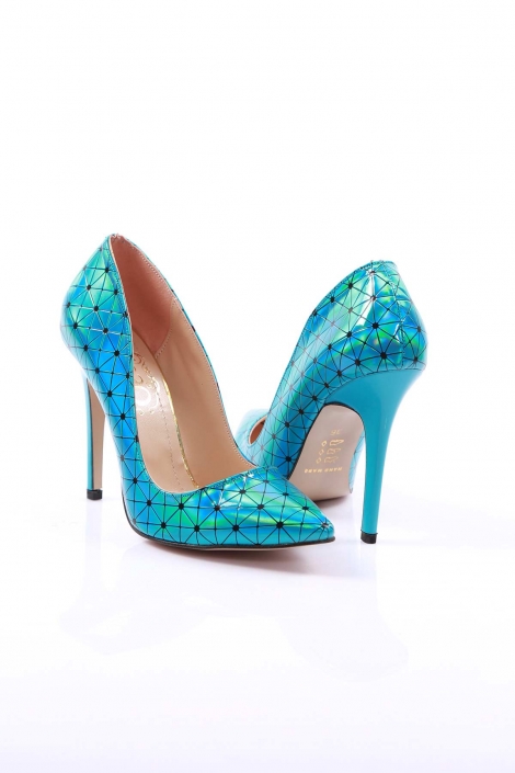 Mavi Hologram Kadın Stiletto Ayakkabı 251-32-100